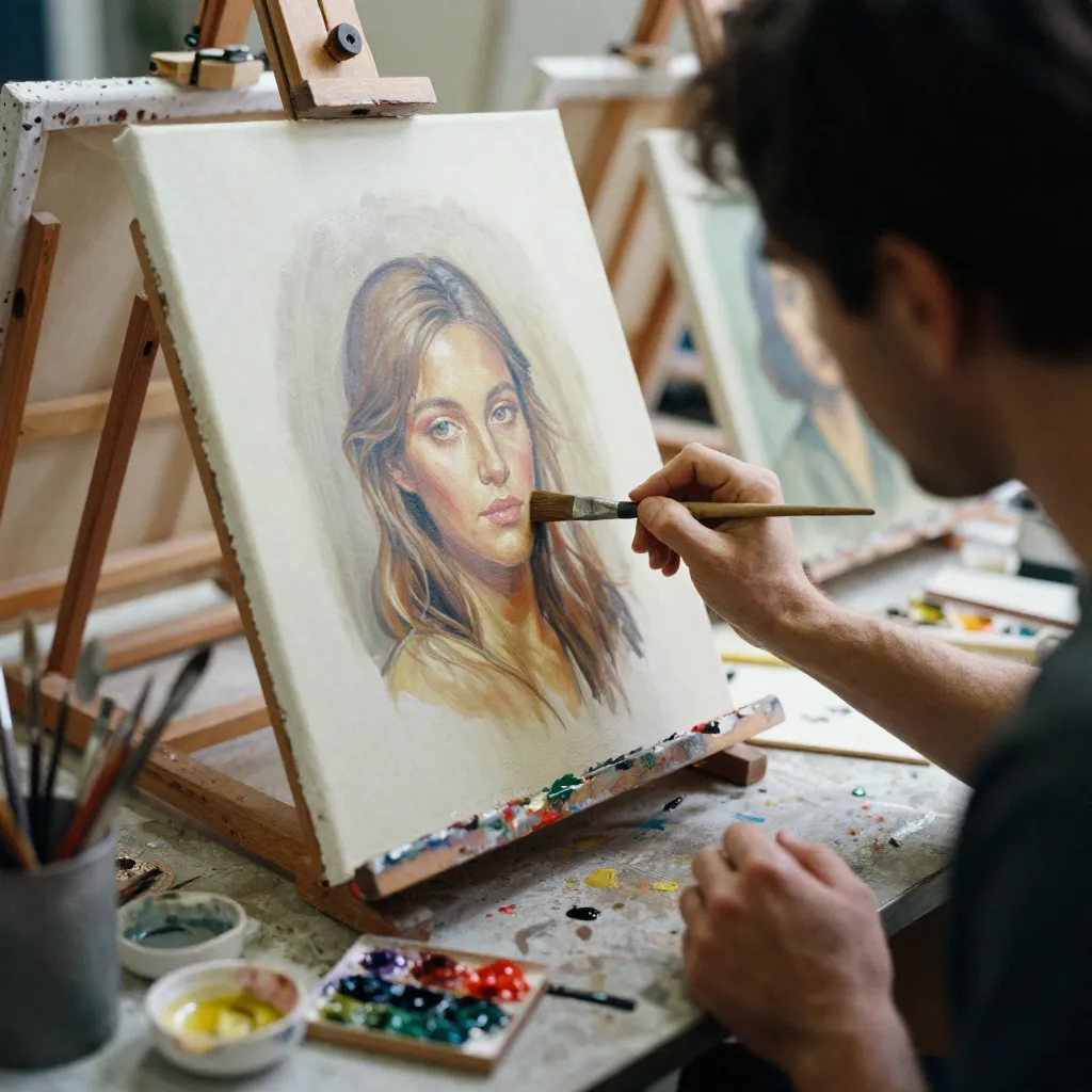 Artistic painting studio with natural lighting